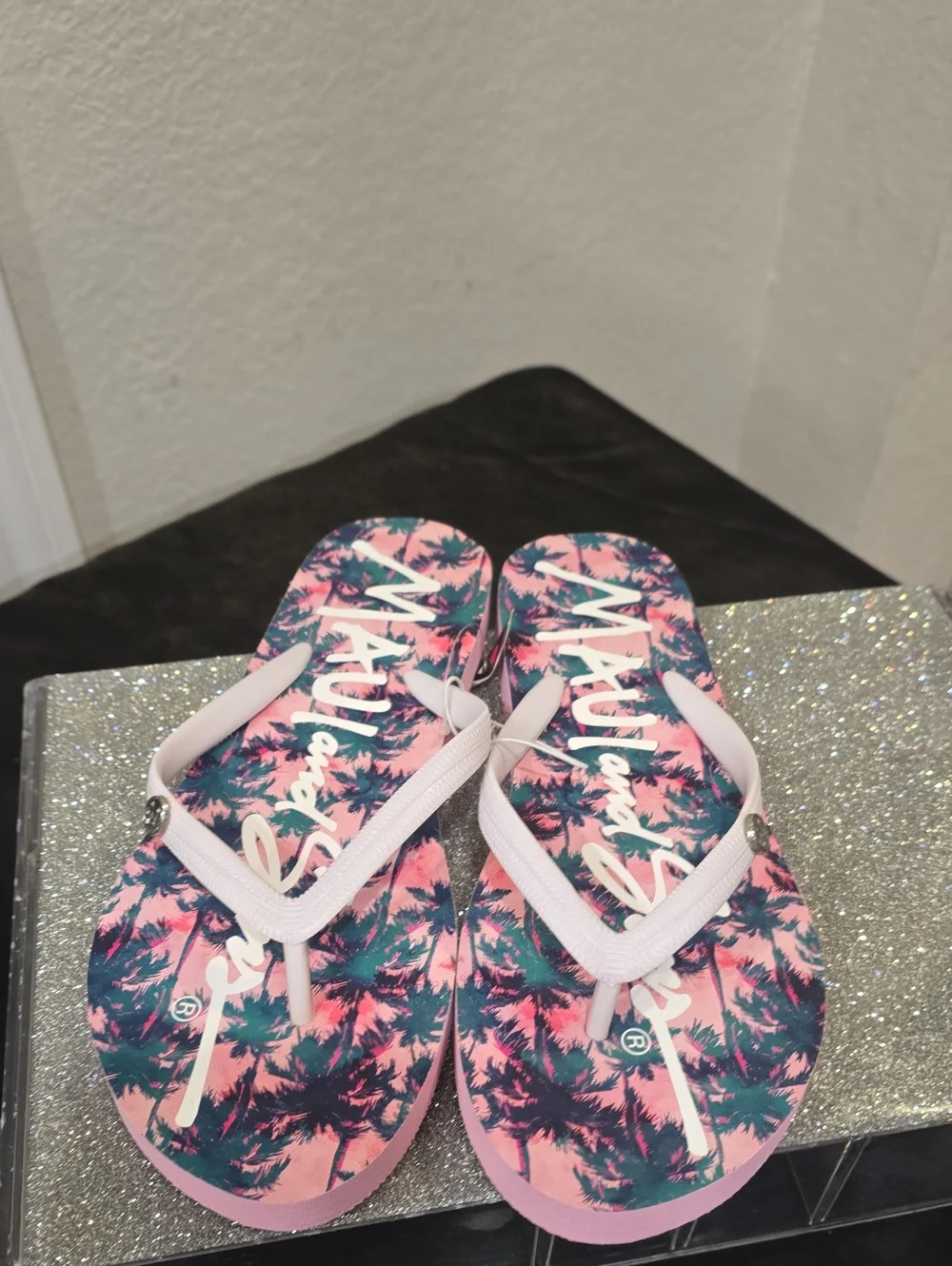 Maui And Sons Sugar Pink Tropical Palm Flip-Flop Sandals